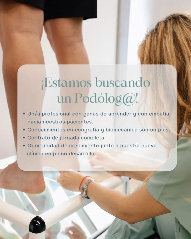 ¡ÚNETE A NUESTRO EQUIPO!
En Podología Avanzada seguimos creciendo y buscamos un podólog@ con ganas de aprender, empatía y pasión por el cuidado del paciente.
¿Qué ofrecemos?
• Jornada completa
• Ambiente profesional y en desarrollo
• Posibilidad de crecer junto a nuestra nueva clínica
¿Qué valoramos?
• Conocimientos en ecografía y biomecánica (¡son un plus!)
• Ganas de seguir formándote
• Compromiso con el bienestar del paciente
Si te interesa formar parte de un equipo con experiencia y visión de futuro, ¡queremos conocerte!
Escríbenos por DM o envía tu CV a nuestro correo.
#PodologíaMallorca #SaludPodal #CuidadoDeLosPies #PodologíaAvanzada
#PiesSanos #PodólogoMallorca #BienestarPodal #PodologíaDeportiva
#SaludYBienestar #MallorcaSalud #Biomecánica #PodologíaInfantil #PiesNiños #Podologos #PodologiaEspaña #saluddeportiva